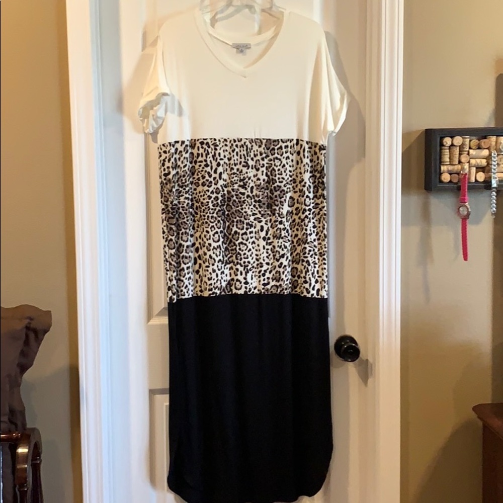Leopard color block maxi dress